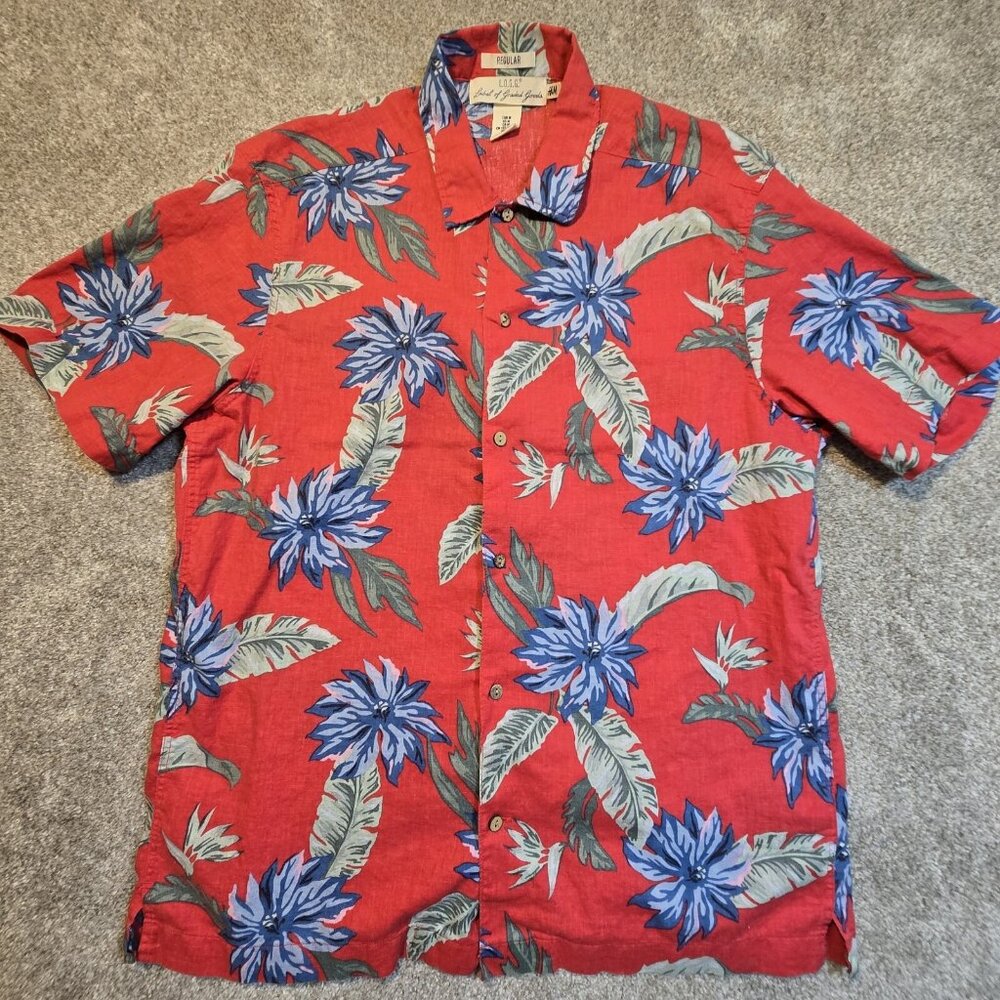 L.O.G.G Label of Graded Goods Linen Blend Hawaiian Shirt Red Floral Men's Medium